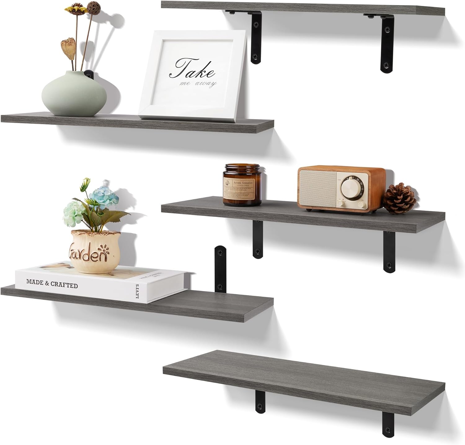 Floating Shelves for Wall Decor Storage, Dark Brown Wall Mounted Shelves, Sturdy Small Wood Shelves Hanging for Bedroom, Living Room, Bathroom, Kitchen, Corner, Book Shelves, Storage Shelves -Set of 5 Floating Shelves for Wall Decor Storage, Dark Brown Wall Mounted Shelves, Sturdy Small Wood Shelves Hanging for Bedroom, Living Room, Bathroom, Kitchen, Corner, Book Shelves, Storage Shelves -Set of 5